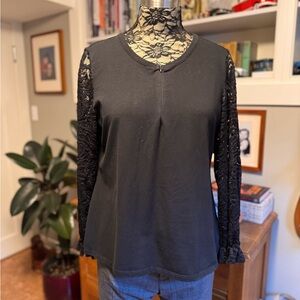 Chic & Sophisticated — Donna Karan top with lace sleeves